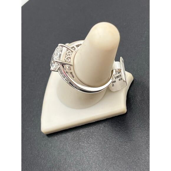 Designer Emerald Cut Lab Created White Sapphire Sterling Silver Ring Sz 7 1/4 - Picture 3 of 9